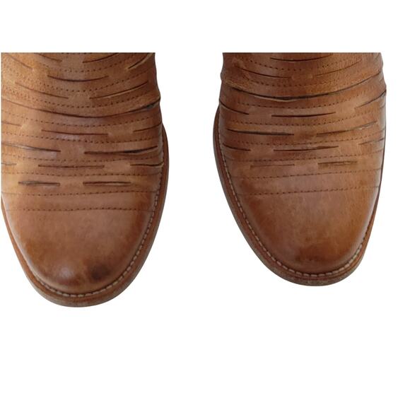 Paul Green Malibu Sliced Zip Bootie Heeled Boots Leather Nubuck Camel Size 6 - Picture 3 of 6